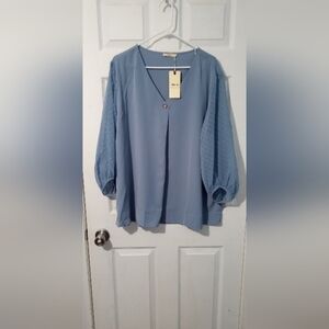 Blue 3/4 Sleeve Relaxed Blouse